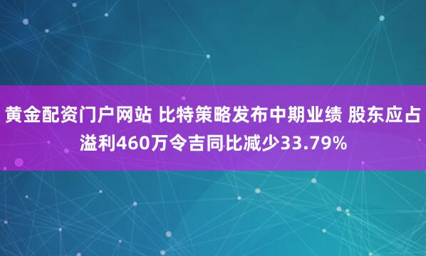黄金配资门户网站 比特策略发布中期业绩 股东应占溢利460万令吉同比减少33.79%